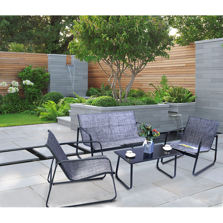 Virginio 4 Piece Complete Patio Set Ideal for Front Porch Balcony and Backyard